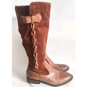 Born Tobacco Brown Suede Woven Leather Knee High Tall Riding Boots Size 8.5 M
